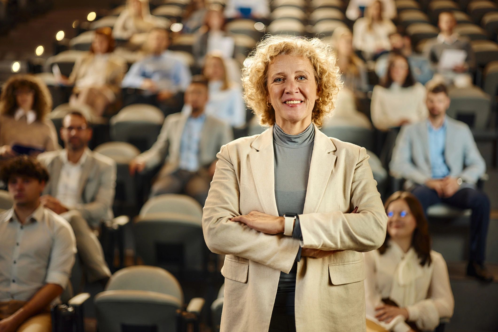happy school administrator theater